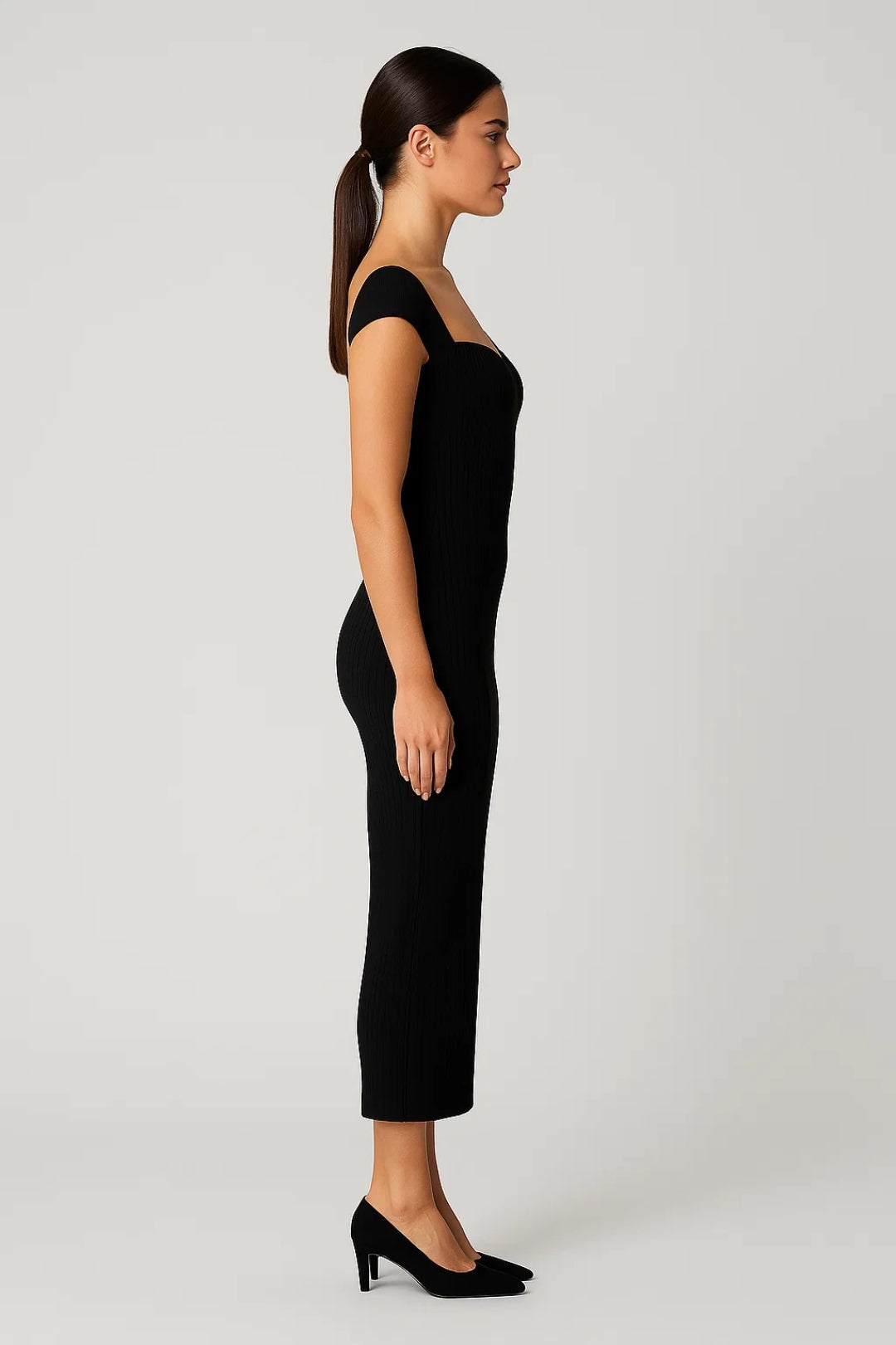 Robe Midi à Manches Courtes | Robe Élégante Près du Corps | Légère et Respirante