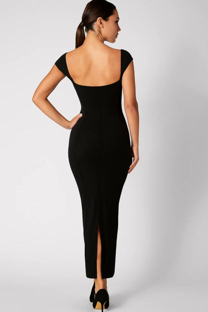 Robe Midi à Manches Courtes | Robe Élégante Près du Corps | Légère et Respirante