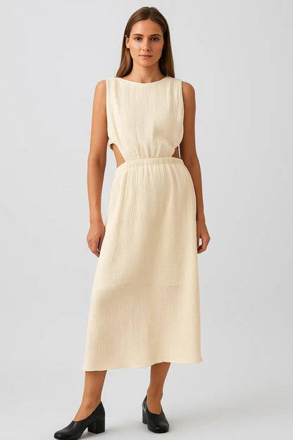 Robe Midi Moderne | Robe Découpée à Taille Haute | Légère et Structurée