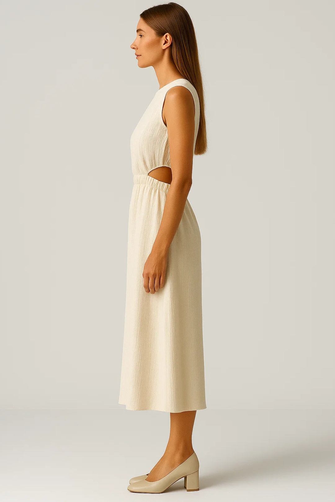 Robe Midi Moderne | Robe Découpée à Taille Haute | Légère et Structurée