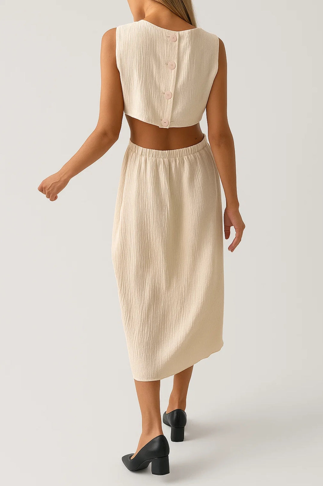 Robe Midi Moderne | Robe Découpée à Taille Haute | Légère et Structurée