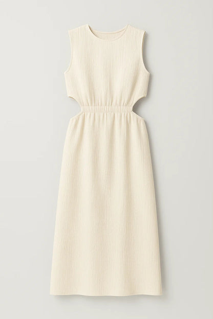 Robe Midi Moderne | Robe Découpée à Taille Haute | Légère et Structurée