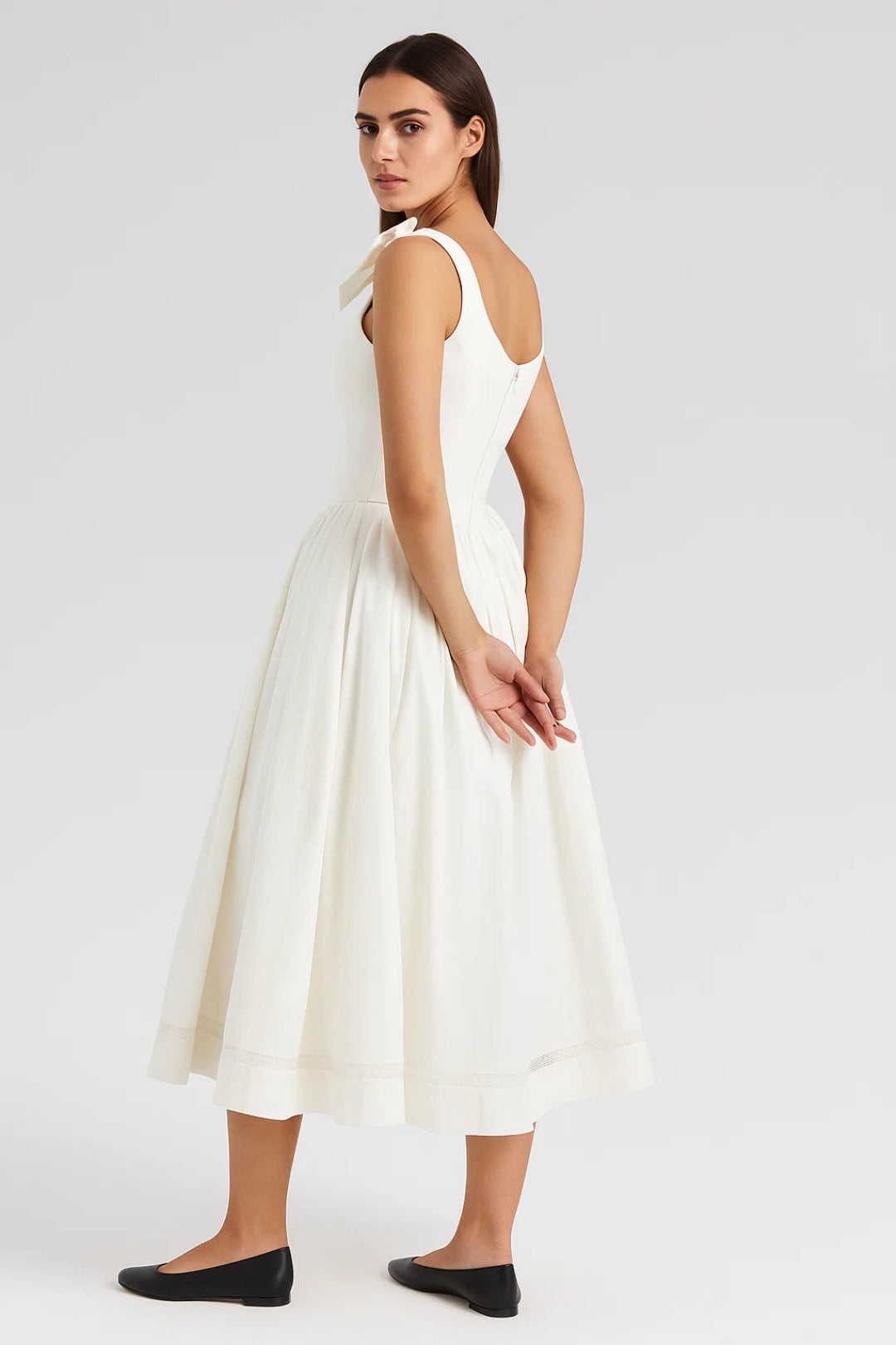 Robe Midi à Nœuds | Robe Élégante à Taille Froncée | Légère et Respirante