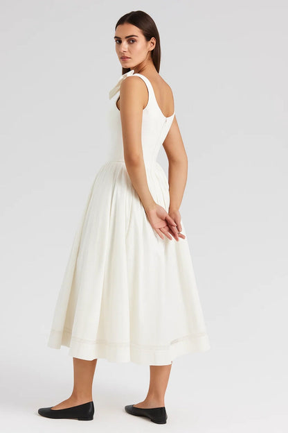 Robe Midi à Nœuds | Robe Élégante à Taille Froncée | Légère et Respirante