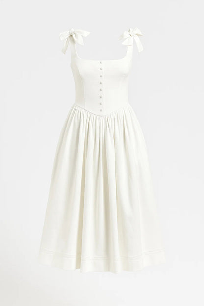 Robe Midi à Nœuds | Robe Élégante à Taille Froncée | Légère et Respirante