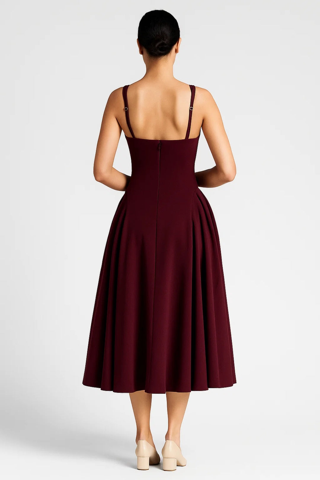 Robe Midi Structurée | Robe Évasée à Encolure Carrée | Légère et Respirante