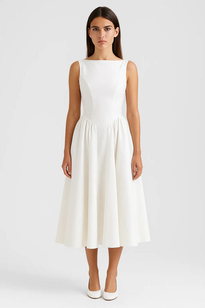 Robe Midi Évasée | Dos Nu Élégant | Blanc Ivoire