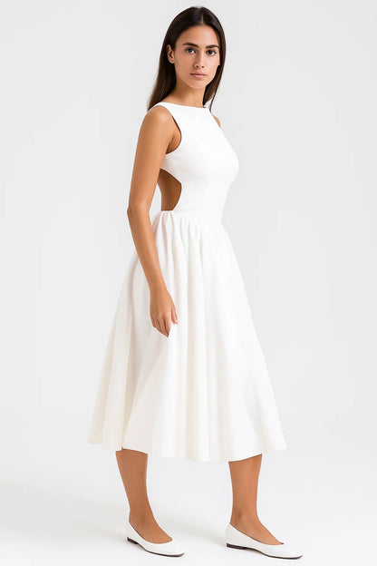 Robe Midi Évasée | Dos Nu Élégant | Blanc Ivoire