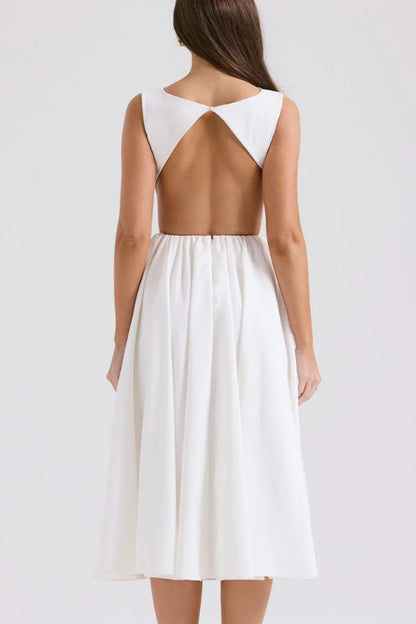 Robe Midi Évasée | Dos Nu Élégant | Blanc Ivoire