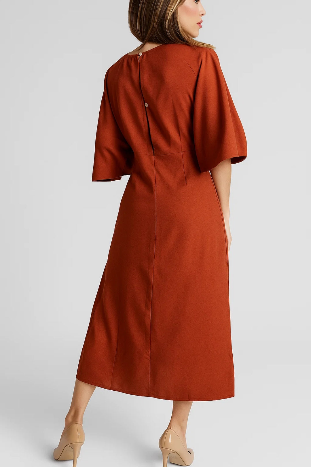 Robe Portefeuille Midi | Robe Élégante à Manches Kimono | Légère et Raffinée