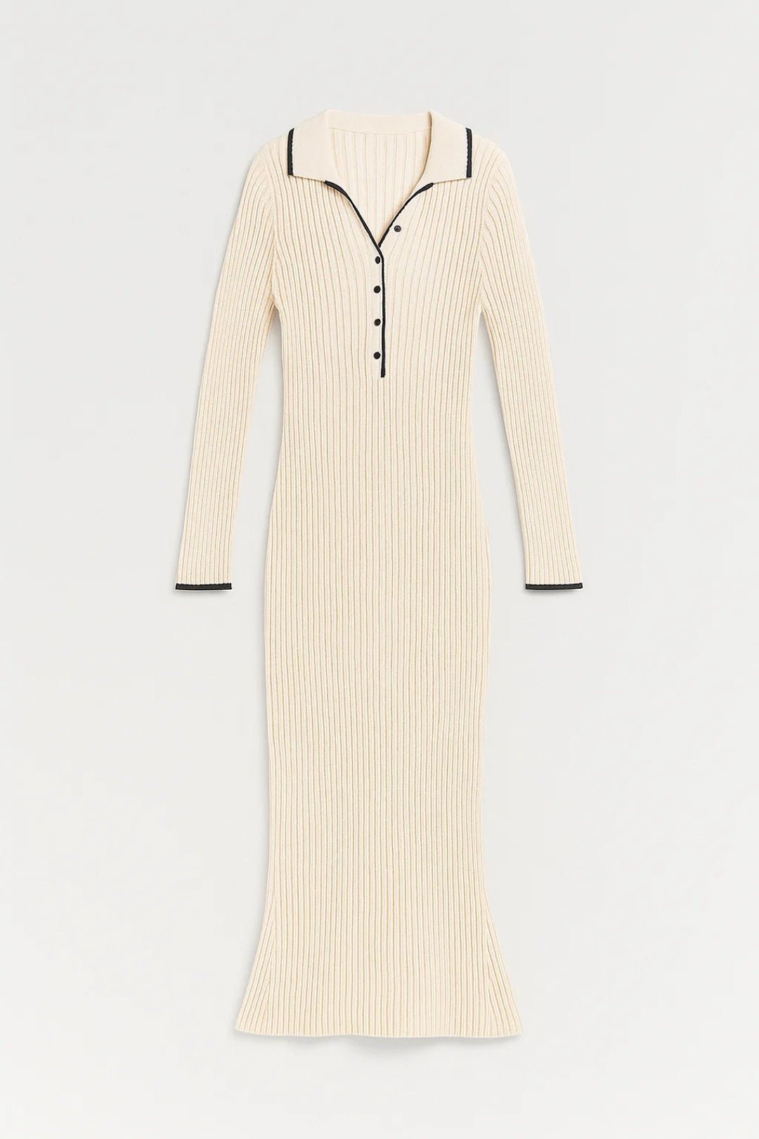 Robe Pull Longue | Robe Tricotée à Col Contrasté | Élégante et Confortable