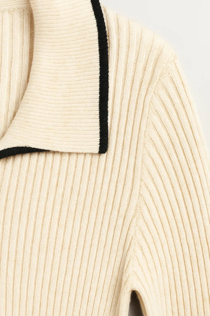 Robe Pull Longue | Robe Tricotée à Col Contrasté | Élégante et Confortable