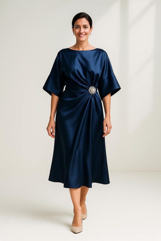 Robe Satinée Femme | Drapé Élégant | Idéale pour Cérémonie ou Soirée