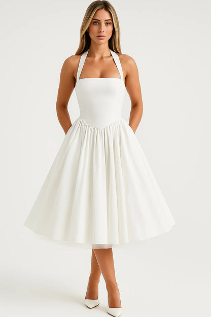 Robe Vintage Mi-Longue | Robe Patineuse à Bretelles | Légère et Respirante