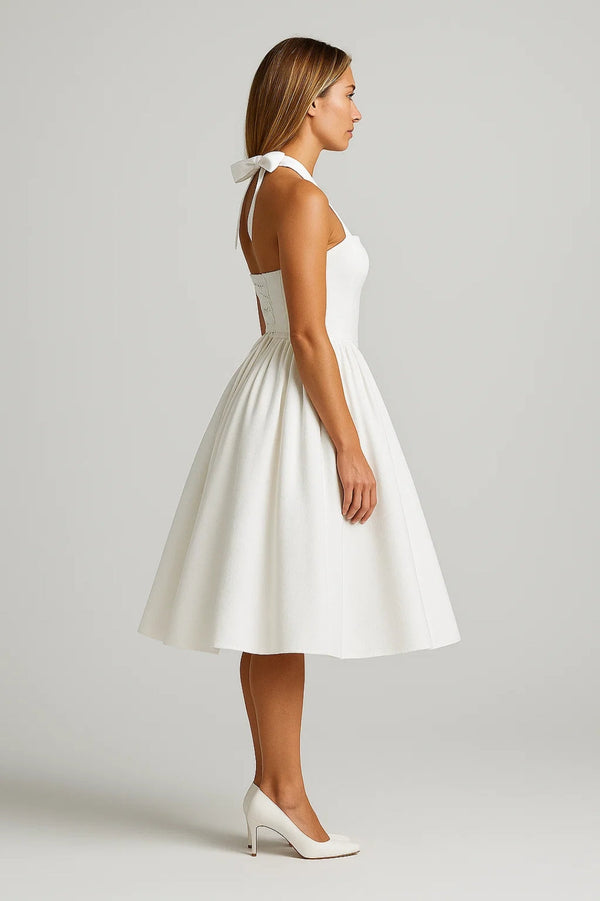 Robe Midi Femme - Halter Dos Nu Jupe Volumineuse | Mariage