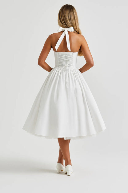 Robe Vintage Mi-Longue | Robe Patineuse à Bretelles | Légère et Respirante