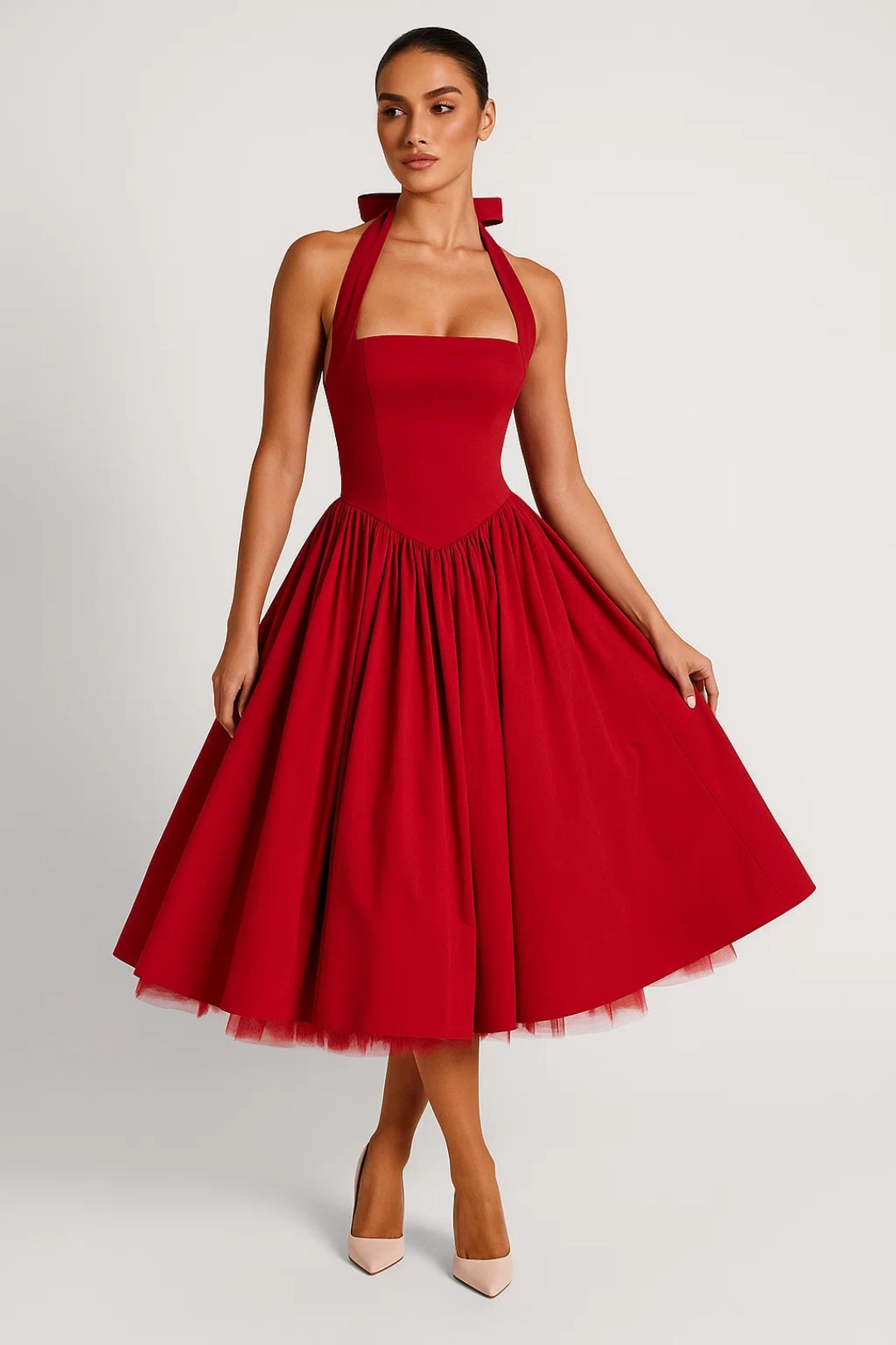 Robe Vintage Mi-Longue | Robe Patineuse à Bretelles | Légère et Respirante