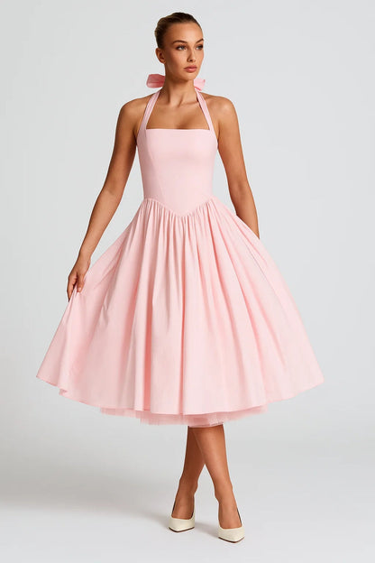 Robe Vintage Mi-Longue | Robe Patineuse à Bretelles | Légère et Respirante