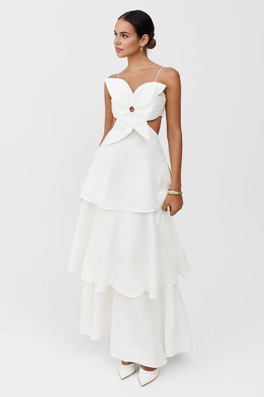 Robe Volants Découpée | Robe Longue à Bretelles Fines | Élégante et Estivale