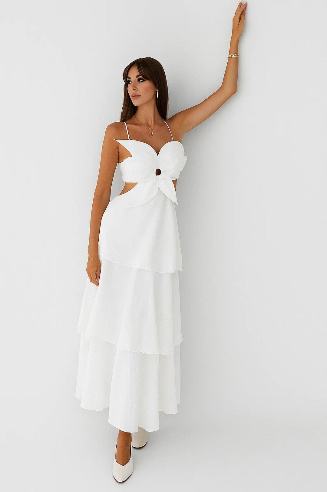 Robe Volants Découpée | Robe Longue à Bretelles Fines | Élégante et Estivale