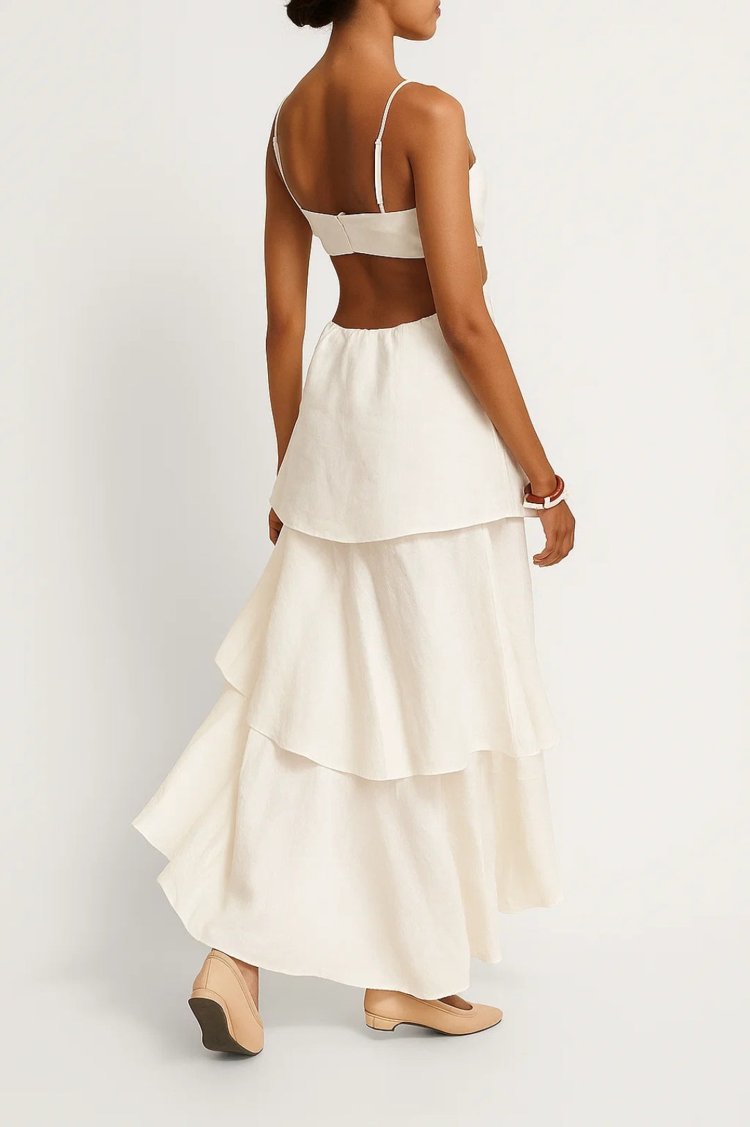 Robe Volants Découpée | Robe Longue à Bretelles Fines | Élégante et Estivale