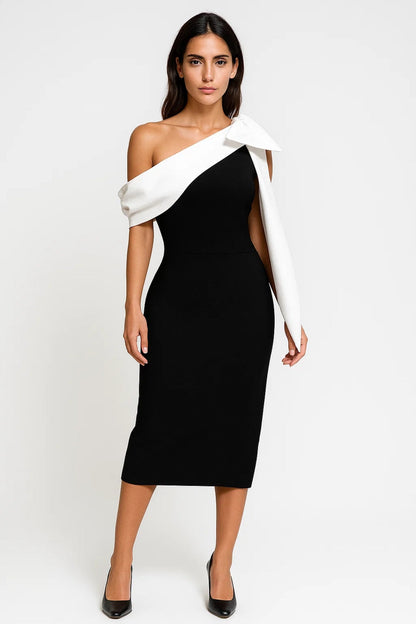 Robe asymétrique bicolore | Robe midi élégante | Légère et respirante