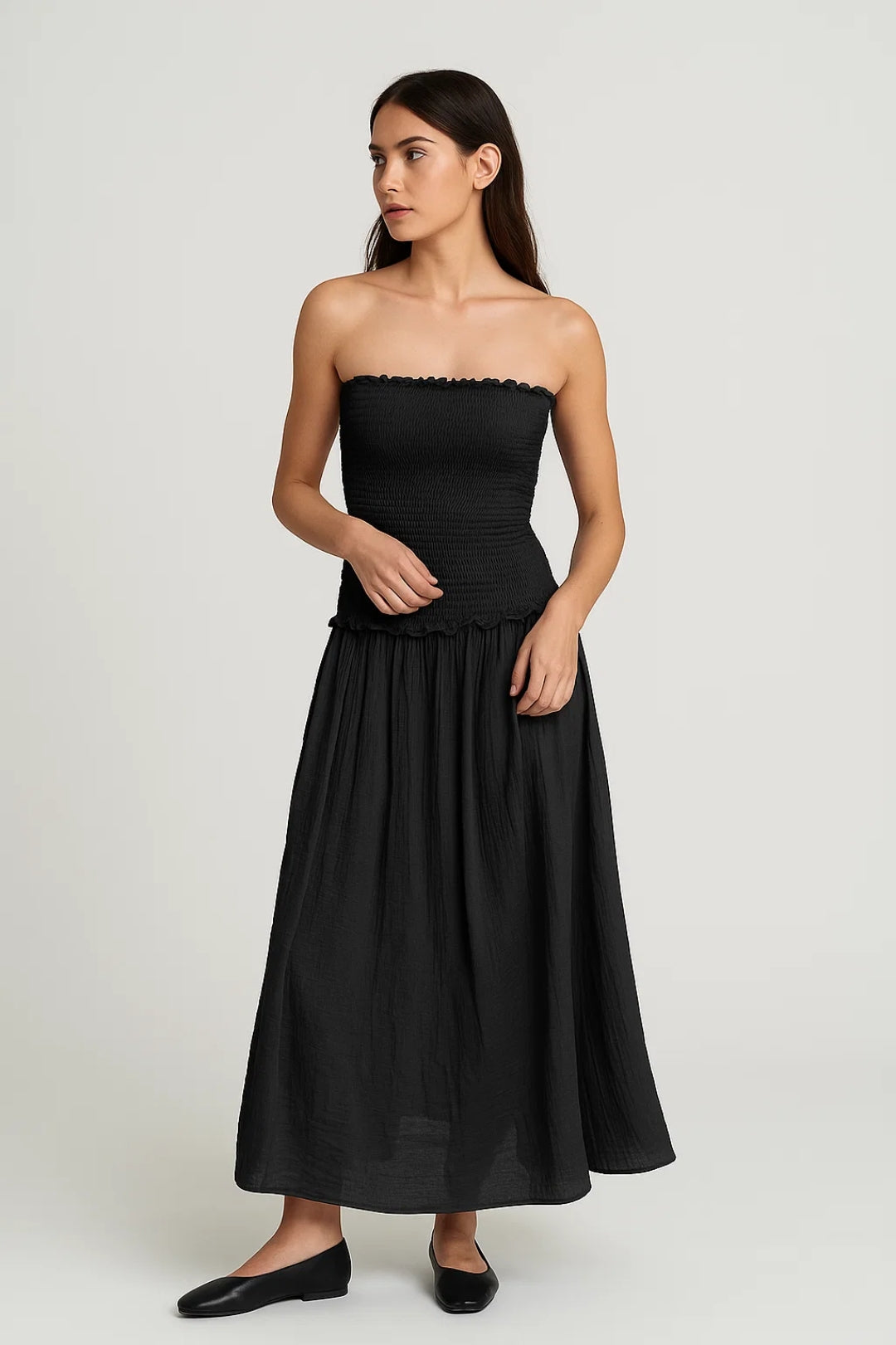 Robe bustier smockée | Robe longue d’été fluide | Légère et respirante