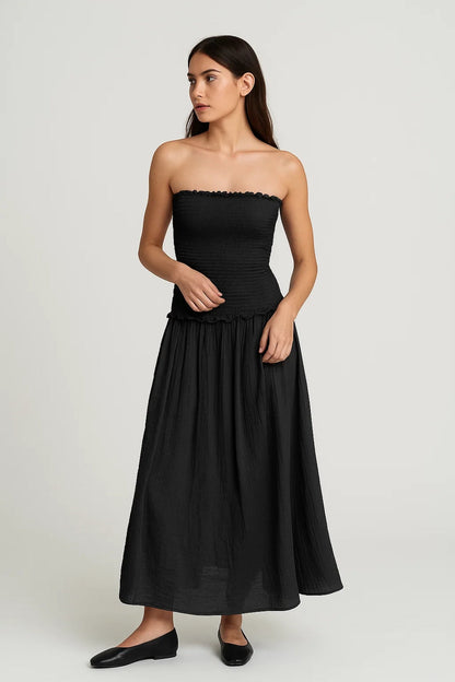 Robe bustier smockée | Robe longue d’été fluide | Légère et respirante