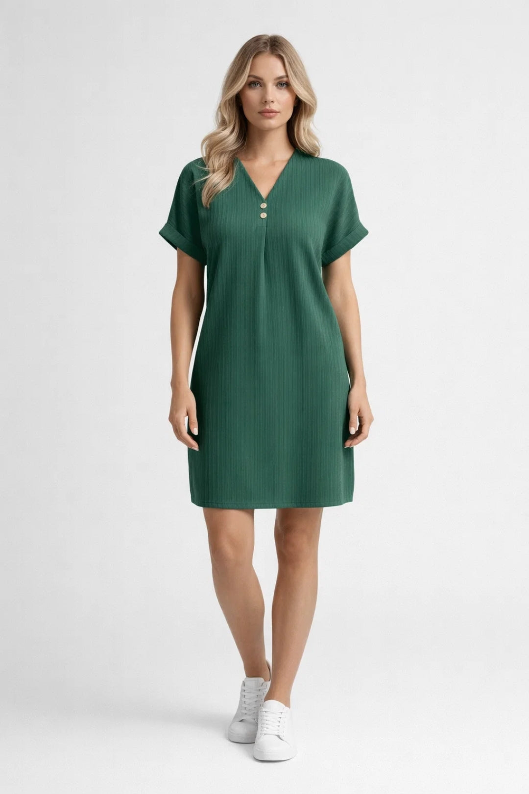 Robe Mini Femme - Col V Manches Courtes Coupe Droite | Casual