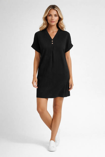 Robe Mini Femme - Col V Manches Courtes Coupe Droite | Casual