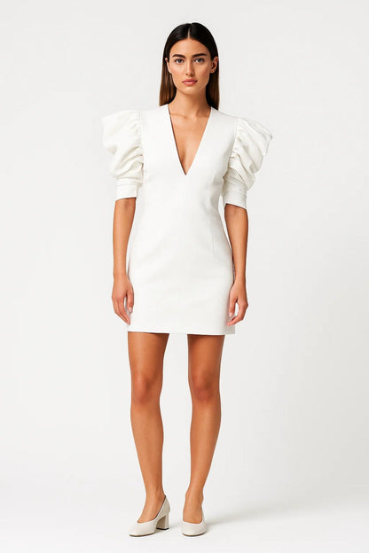 Robe courte structurée femme | Robe à manches bouffantes | Élégante et moderne