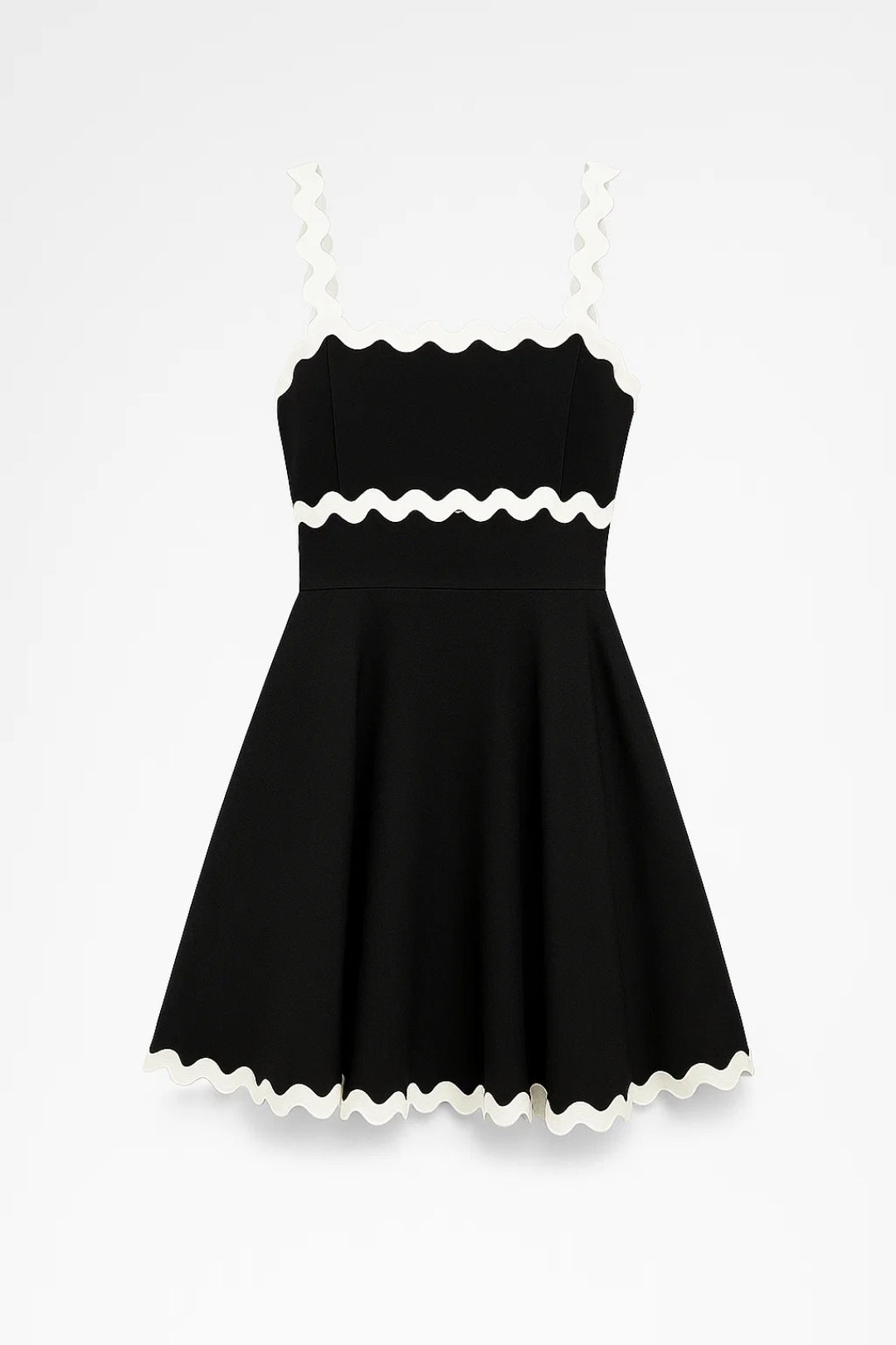Robe courte évasée à bretelles décoratives | Robe contrastée à détails ondulés | Légère et respirante