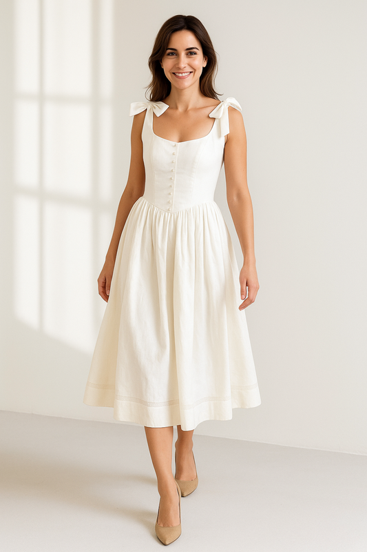 Robe d’Été Femme | Nœuds aux Épaules | Coupe Évasée Élégante
