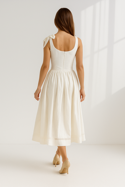 Robe d’Été Femme | Nœuds aux Épaules | Coupe Évasée Élégante