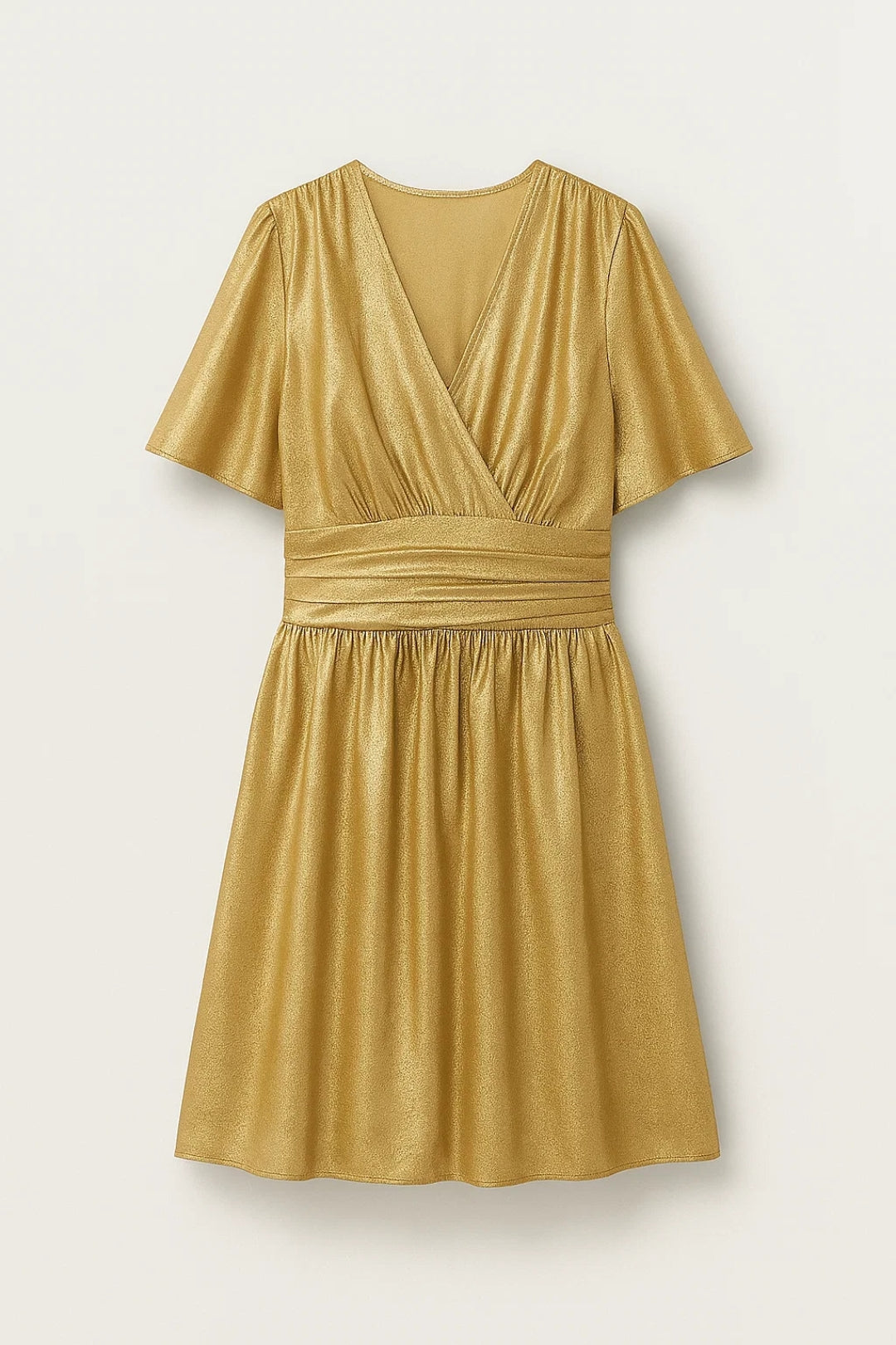 Robe dorée femme | Robe courte à effet métallisé | Brillante et fluide