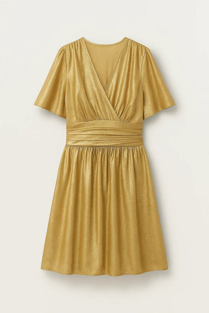 Robe dorée femme | Robe courte à effet métallisé | Brillante et fluide