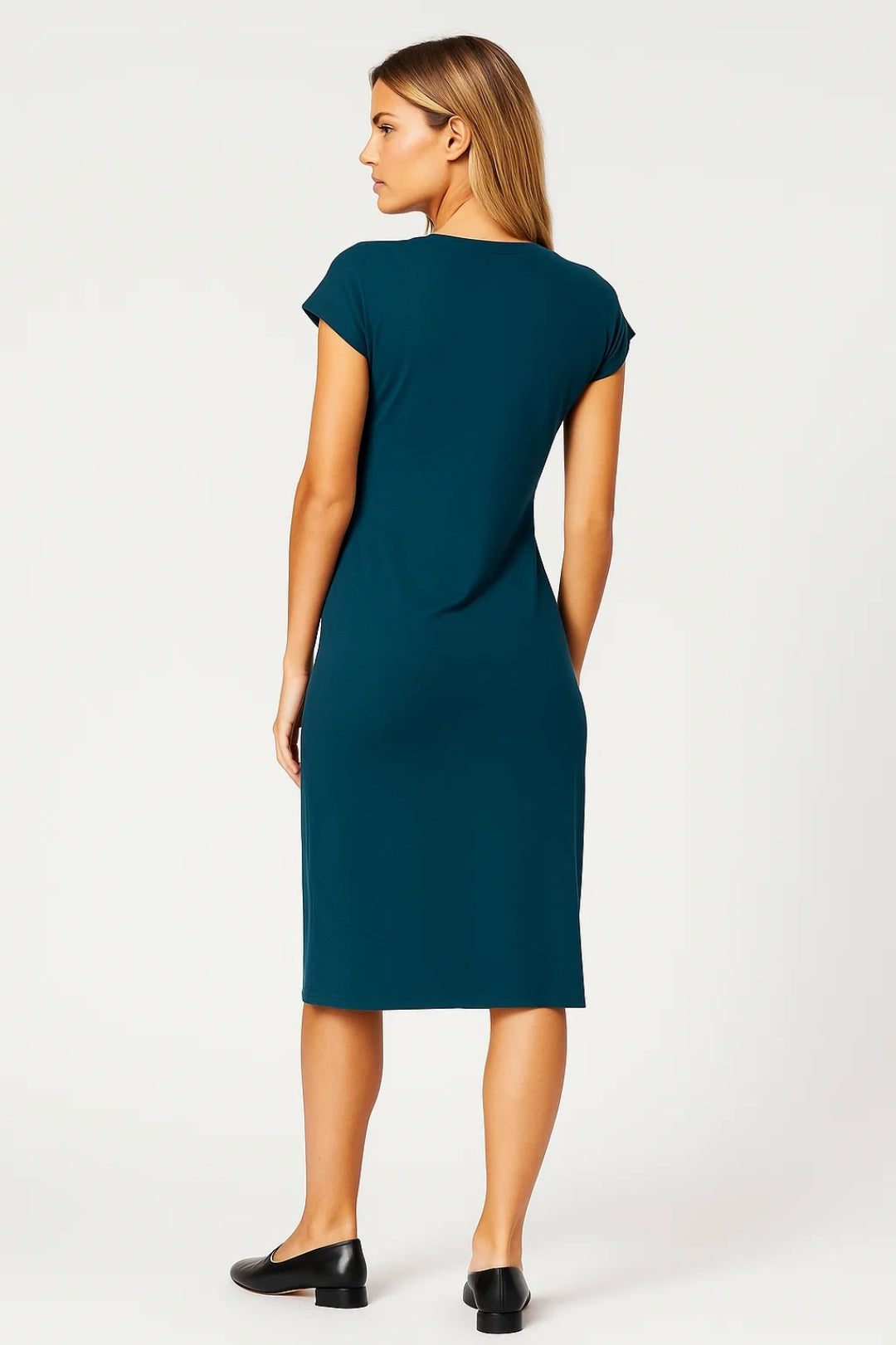 Robe drapée ajustée | Robe midi manches courtes | Légère et respirante