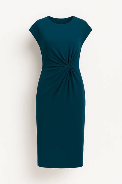 Robe drapée ajustée | Robe midi manches courtes | Légère et respirante