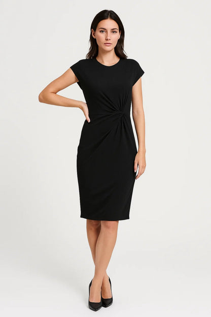 Robe drapée ajustée | Robe midi manches courtes | Légère et respirante