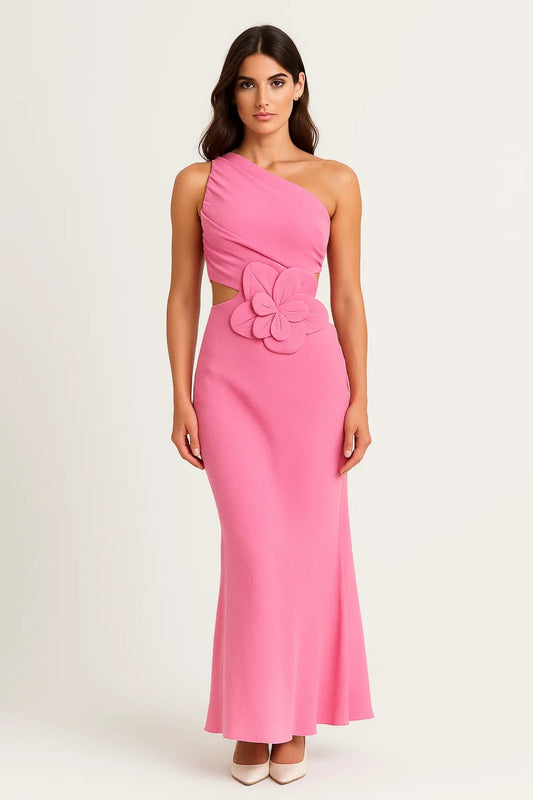 Robe fleurie asymétrique | Robe longue une épaule | Légère et respirante