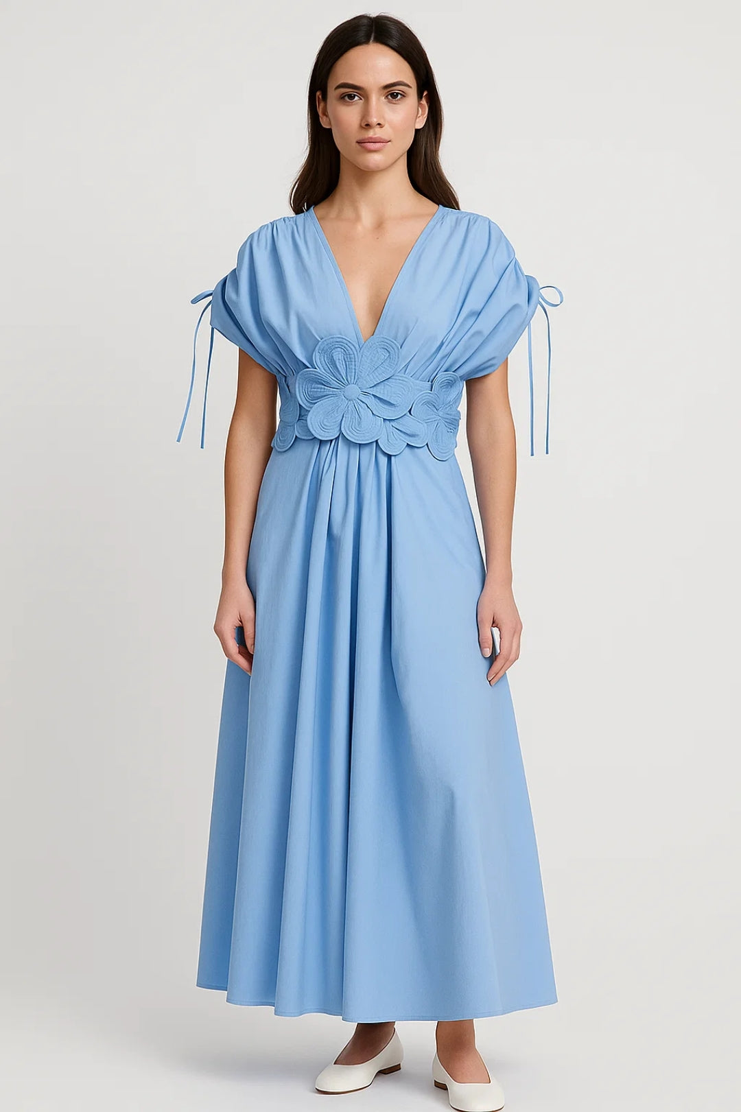 Robe fleurie à manches nouées | Robe longue fluide | Légère et respirante