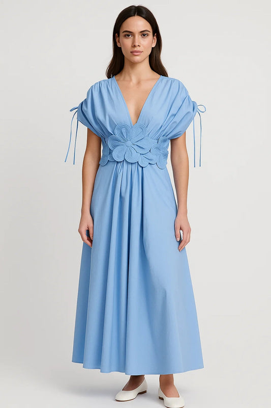 Robe fleurie à manches nouées | Robe longue fluide | Légère et respirante