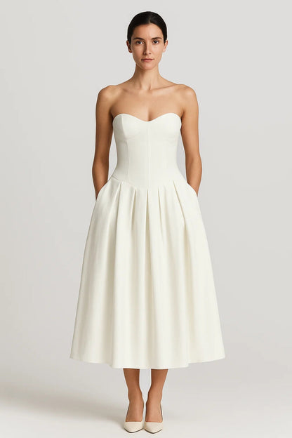 Robe Élégante Midi | Robe Bustier Plissée | Légère et Confortable