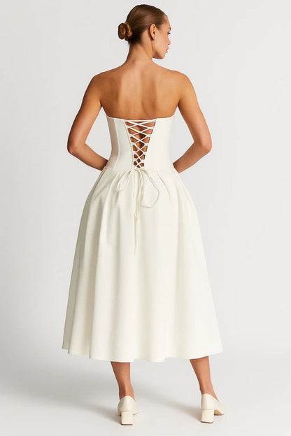 Robe Élégante Midi | Robe Bustier Plissée | Légère et Confortable