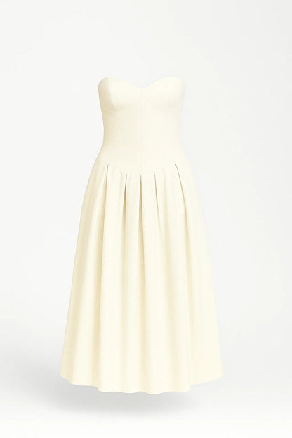 Robe Élégante Midi | Robe Bustier Plissée | Légère et Confortable