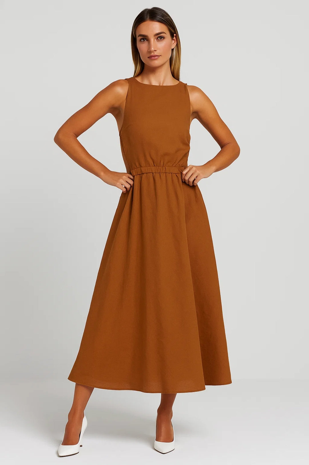 Robe Élégante d'Été | Robe midi sans manches | Fluide et Intemporelle