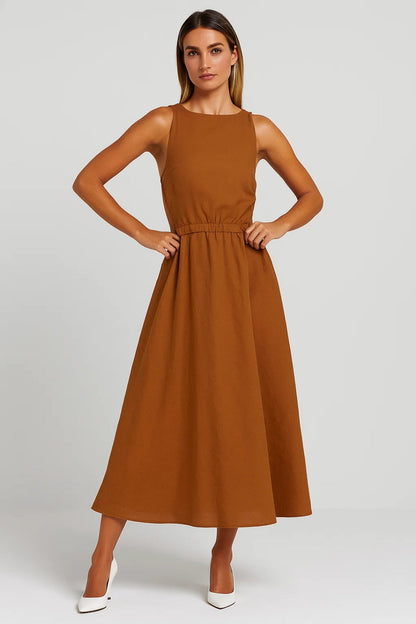 Robe Élégante d'Été | Robe midi sans manches | Fluide et Intemporelle