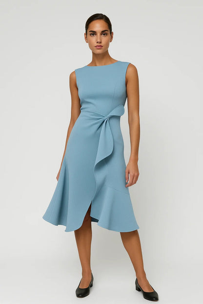 Robe élégante à volant noué | Robe midi sans manches | Légère et respirante