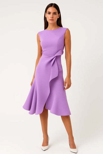 Robe élégante à volant noué | Robe midi sans manches | Légère et respirante