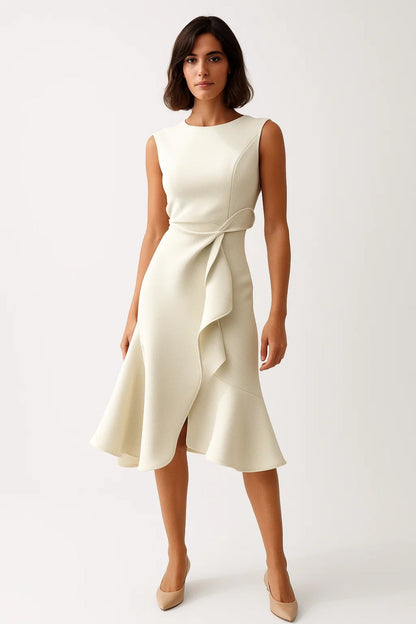 Robe élégante à volant noué | Robe midi sans manches | Légère et respirante